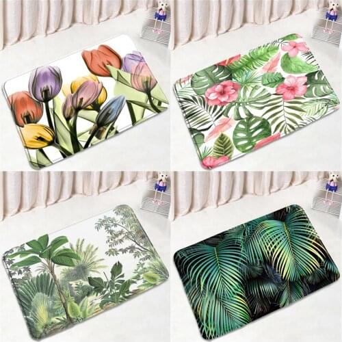 Tropical Plant Green Leaves Bath Mats Flowers Tulip Monstera Nordic Home Decor Floor Mat Door Pad Bathroom Rugs Non-slip Carpet