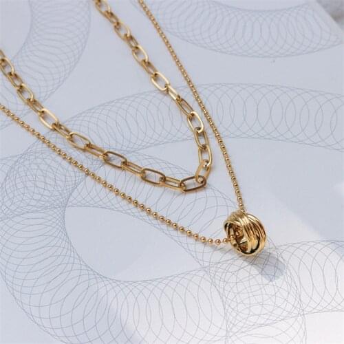 YUN RUO 18k Gold Plated Double Necklace Sets Ring Pendant Chic 316l Stainless Steel Jewelry for Woman Baroque Style Wholesale