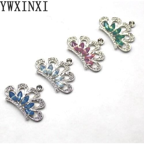 YWXINXI 2Pcs new alloy rhinestone crown silver flat accessories, DIY handmade clothing romantic wedding hair accessories decorat