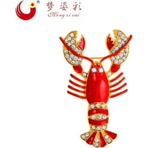 Cute Red Lobster Metal Brooch for Women Femme Broches Lapel Pin Rhinestone Crystal Cheap Brooches Female Animal Brosch Joyas