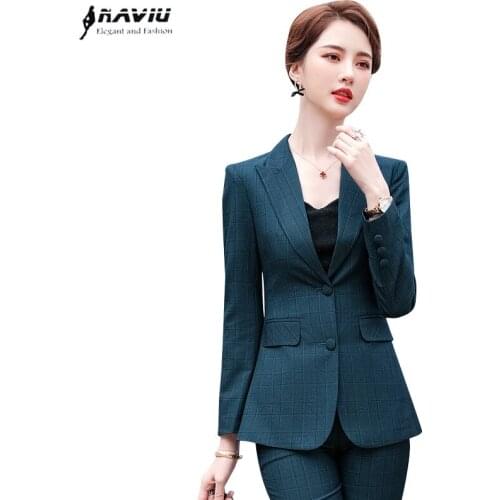 Plaid Suits Women 2021 Spring Fashion Temperament High End Business Formal Blazer And Pants Office Ladies Work Wear