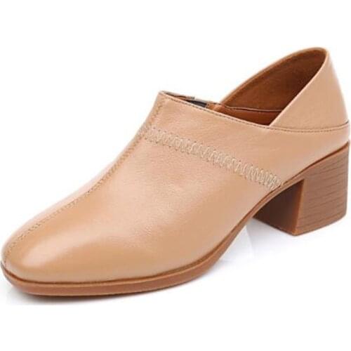 ZXRYXGS Brand Shoes Woman Shoes High Heels 019 Autumn New Fashion Soft Bottom Non-slip Wear Loafers Shoes Genuine Leather Shoes