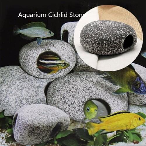 1pc Aquarium Cichlid Stone Ceramic Rock Cave Aquarium Fish Tank Pond Shrimp Breeding Ornament Decor Accessory Decorative Marbles