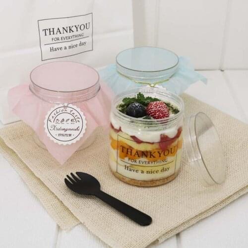 10pcs PET transparent mousse cake jar 400ml candy biscuits snack plastic bottle handmade DIY dessert packaging cup with lid