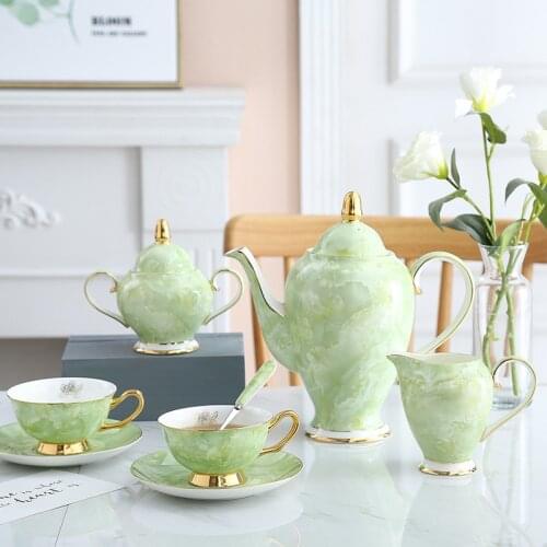 15pcs Modern simplicity marble Gold-rimmed Coffee cup and saucer Bone china Tea set