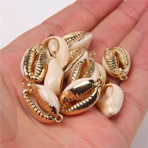 5Pcs Natural Cowrie Shell Connectors Gold Edged Sea Shell Charms Double Holes Conch Shell Jewelry Making Crafts DIY Accessories