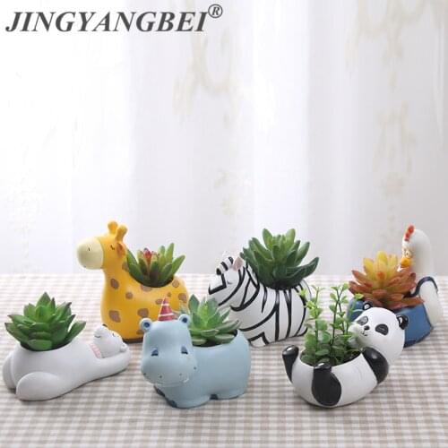 6Design Modern Cartoon Succulent Planter Pot Resin Creative Handicraft Animals Kawaii Shape Desktop Decoration Flower Pots