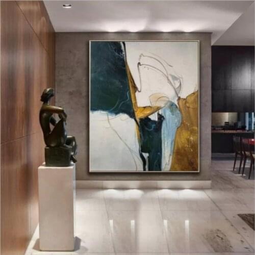 Handmade Abstract Painting Minimalist Painting Beige Painting Green Painting Large Wall Art Canvas Painting Modern Home