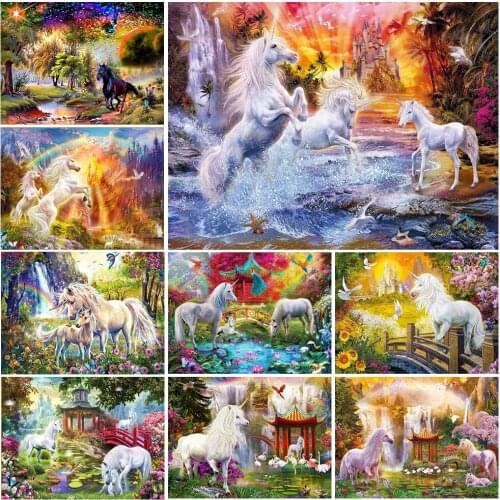 5D DIY Diamond Painting Horse Full Square Round Diamond Embroidery Cross Stitch Kits Animal Forest Unicorn Mosaic Wall Art