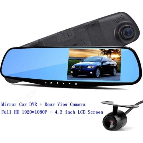 4.3 inch LCD Screen HD Dual Lens Car Camera Video recorder Dash Cam Rearview Mirror Right Support Night Vision Car Black Box