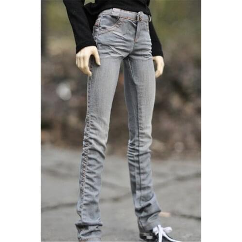 BJD Doll Clothing Fits 13/ 1/4 Uncle size Fashion hot style Light Gray Washed-Out White Wrinkled Jeans Go with everything