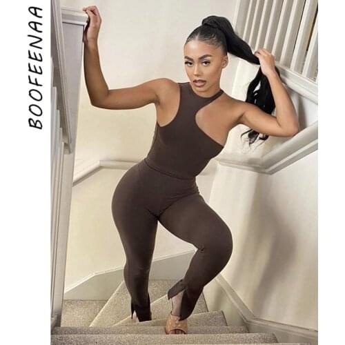 BOOFEENAA Two Piece Outfits for Women Jumpsuits and 2 Piece Pant Sets Cutout Bodysuit Leggings Sexy Club Outfits C98-CH31