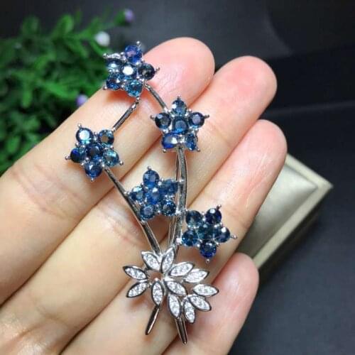 Natural blue sapphire Brooches pendant S925 silver natural gemstone Brooches fashion Flower Branches girlfriend wedding jewelry