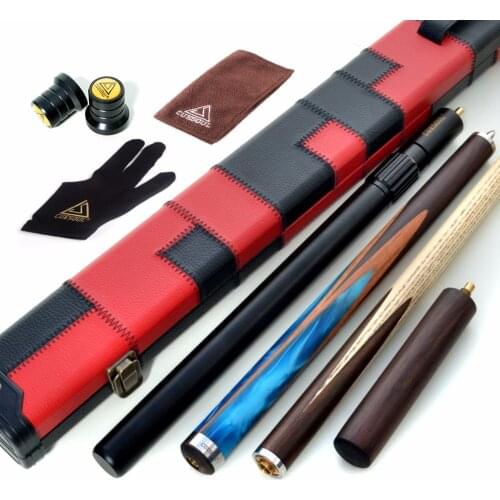 CUESOUL 57" Hand-Spliced 3/4 Jointed Snooker Cue with 2 Extensions Packed in Leatherette Cue Case