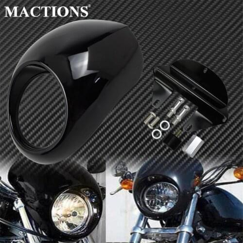 Motorcycle Black Headlight Fairing Mask Front Cowl Fork Mount Kits For Harley Dyna Fat Bob FXDB Sportster XL 1200 883 1973-UP