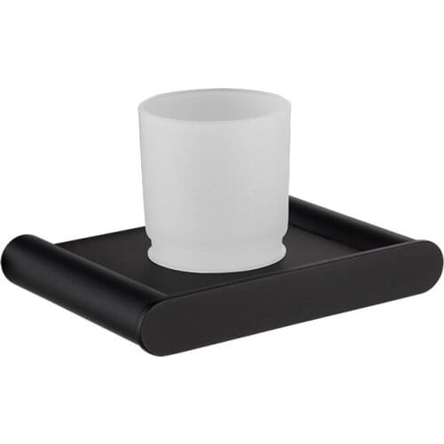 Black Stainless Steel Bathroom Toothbrush Cup Rack Wall-Mounted Glass Tooth Brush Cup Hotel Hotel Mouthwash Cup Single Cup Set