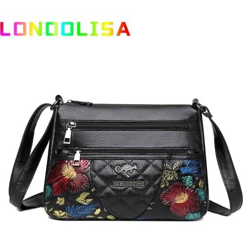Elegant Soft PU Leather Crossbody Bag for Women 2021 Fashion Flowers Shoulder Messenger Bag Ladies Small Purses and Handbags Sac
