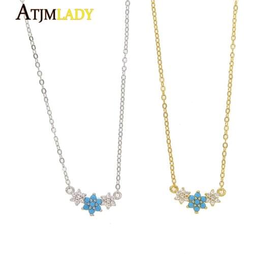 Elegance cute minimal flower necklaces jewelry delicate 100% 925 sterling silver cz flower charm necklace for girls gifts