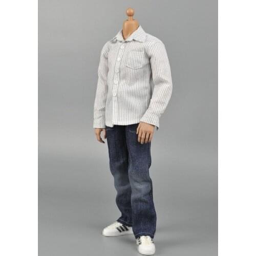 Estartek 1/6th White Striped Shirt & Jeans Cowboy Suit for 12" Collectible Action Figure DIY In Stock