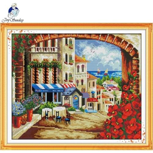 Joy Sunday Mediterranean path counted 14CT cross-stitch DIY DMC Chinese cross stitch kits embroidery needlework sets home decor