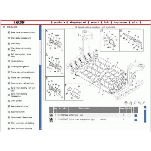Holmer Spare parts catalog