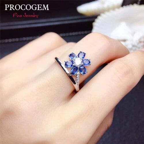 5A Natural Romantic Sri lanka Sapphire Flower Rings for Women Engagement 3x4mm Genuine gemstones Fine jewelry S925 Silver #456