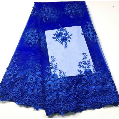 Royal Blue African Lace Fabric 2021 High Quality Lace With Beads French Tulle Lace Guipure Nigerian Lace Fabrics For Dress M354