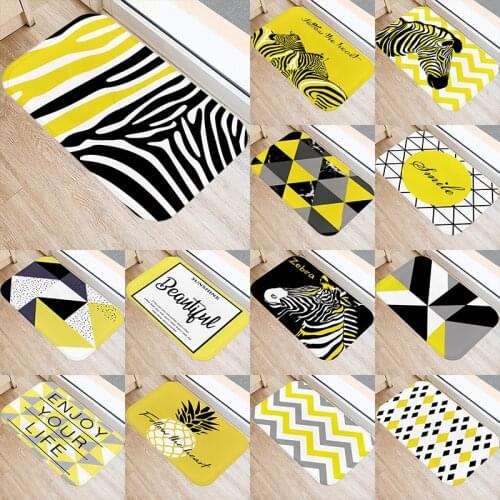 Geometric Yellow Zebra Deer Pattern Kitchen Entrance 40*60cm Door Mat Coral Velvet Carpet Doormat Indoor Floor Mats Rug 48071