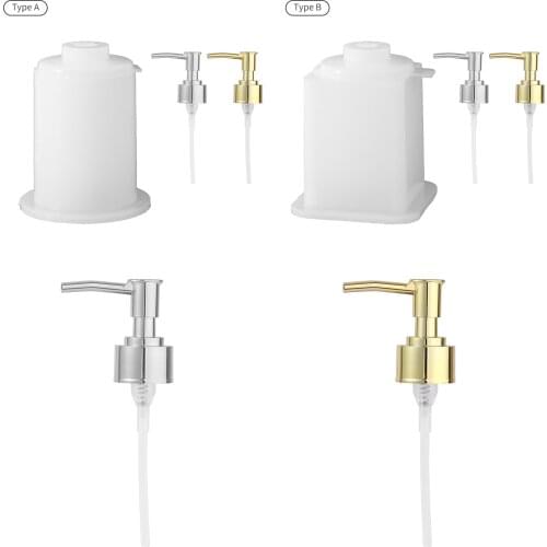 Round Square Pump Bottle Silicone Mold with 2Pcs Lotion Dispenser Pumps DIY Hand Sanitizer Bottle Drip Resin Mold Bathroom Decor