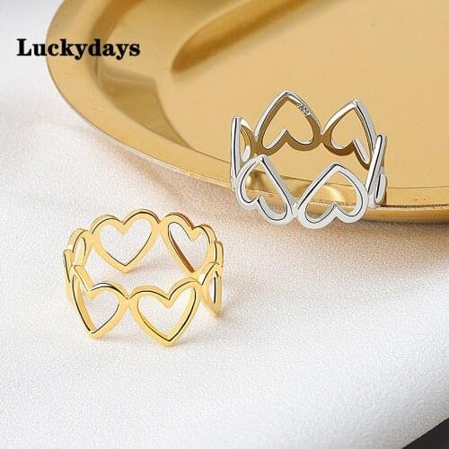 Luckydays New Hollow Heart Rings for Women Girl Simple Cute Design Open Ring Creativity Gift Party Jewelry