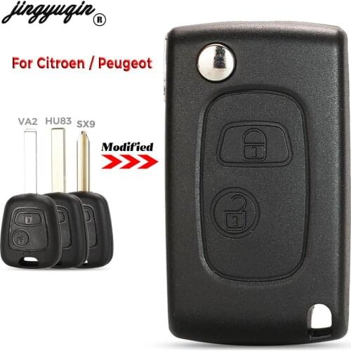 Jingyuqin 2 Buttons Modifid Flip Folding Car Key Case Shell For Citroen C2 C3 C4 Blank HU83 HCA/VA2 Blade Replacement