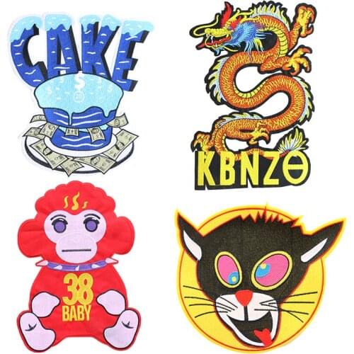 Cartoon Decorative Patch Cake Monkey Cat Chinese Dragon icon Embroidered Applique Patches For DIY Iron on Badges on backpack