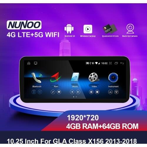 Nunoo 10.25 Inches Android 10 4GB 64GB Multimedia Car DVD Player For Mercedes Benz GLA Class X156 2013-2018 2014-2017 2015-2016