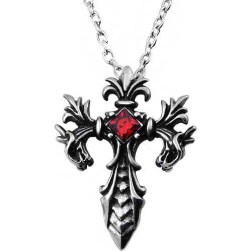 With Chain Necklace Christian Gothic Jewelry Gifts Religious Cross Necklace For Men Silver Color Stainless Steel Cross Pendent