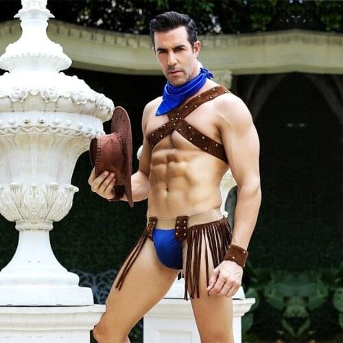Mens Sexy Erotic Set Cowboy Cosplay Costume Gay Men Costumes Sexy Uniforms Denim Mens Sexy Lingerie Uniforms Seduction Hot