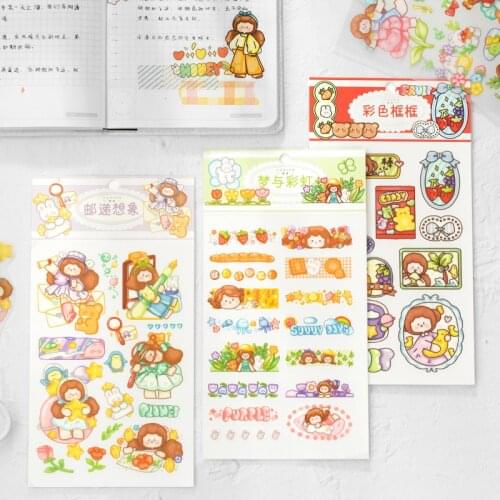 Yoofun 2 sheets Cute cartoon PVC transfer sticker Scrapbooking Stick Label Diary Album Decor Stickers Kawaii Korean Stationery