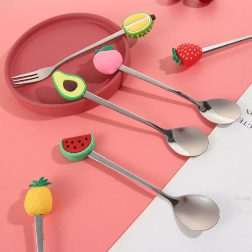 Stainless Steel Cute Fruit Shaped Coffee Spoons Fruit Dessert Spoon Fork Candy Tea Spoon Drink Tableware Kitchen Supplies