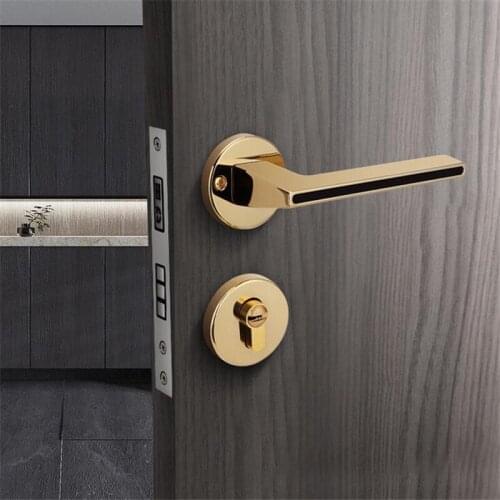 Nordic Minimalist Golden Door Lock Handle Indoor Mute Bedroom Lock Split Lock Modern Magnetic Anti-theft Gate Lock Set