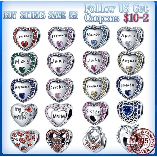 New hot sale plata charms 925 silver love month zircon beads suitable for original Pandora bracelets&Bangle Fashion Jewelry