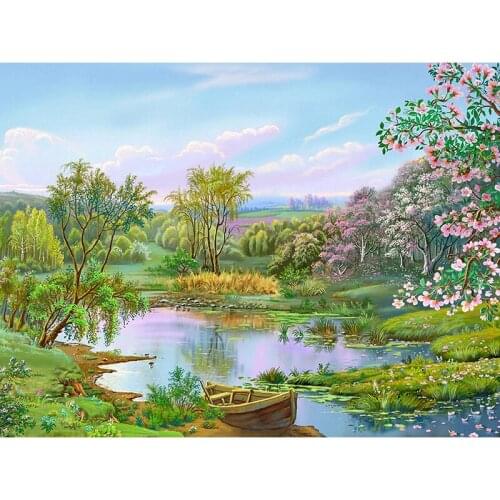 Full Square/round Diamond 5D DIY Diamond Painting Riverside scenery Embroidery Cross Stitch Rhinestone Mosaic Home Decor