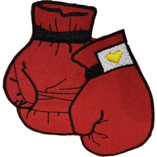 Iron on Embroidered Red Boxing Glove Patches Applique for Clothes Bags DIY Decals