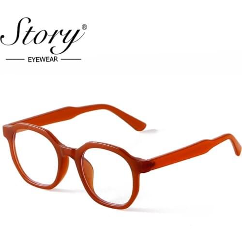 STORY Retro Round Anti-blue Light Glasses Women Men Brand Design Vintage Square Frame Bluelight Clear Computer Eyewear PS3911K