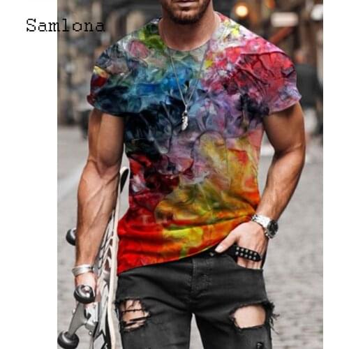 Samlona Sexy Mens clothing Short Sleeve Shirt Fashion 3D Print Tops 2021 Summer Casual Pullovers Men Tees Shirt Plus size S-5XL