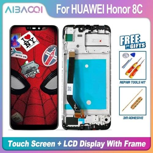 AiBaoQi Brand New Touch Screen LCD Display+Frame+Power Cable Assembly Replacement For HUAWEI Honor 8C STK-LX1