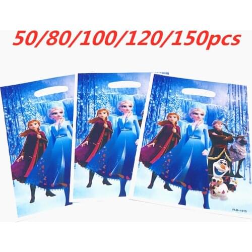 Snow Queen Party Loot Bag Frozen 2 Anna Elsa Theme Plastic Candy Bags Girls Kids Birthday Party Gift Supplies Wedding Decoration