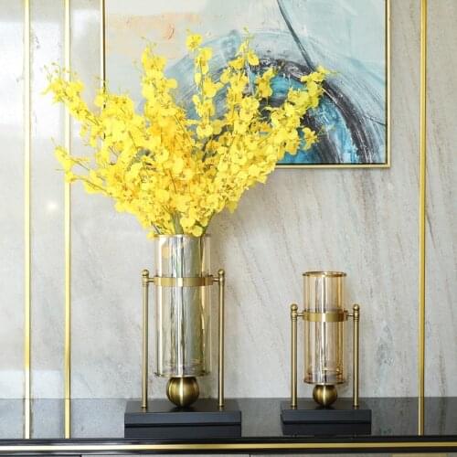 Modern home decoration metal golden table decoration living room glass vase flower arrangement gift glass container