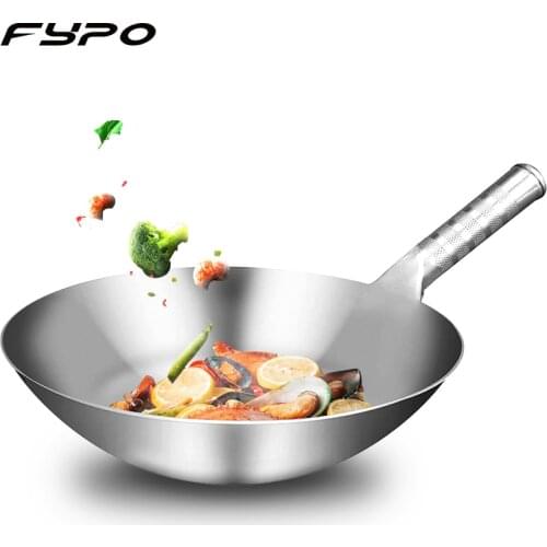 Fypo Stainless Steel Wok 1.8mm Thick High Quality Chinese Handmade Wok Traditional Non Stick Rusting Gas Wok Cooker Pan Cooker