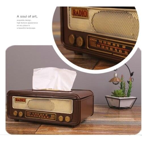 XIAOLANG Retro Radio Shape Tissue Paper Box Napkin Storage Box Container Paper Towel Holder Tissue Box Case for Home Bar Office