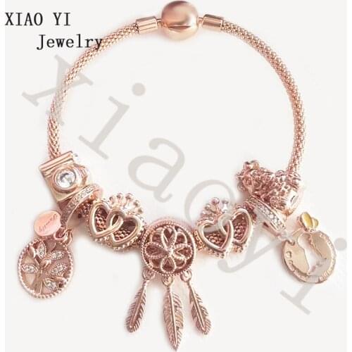 XIAOYI 2020 new 100% S925 Rose color camera tree of life love dream Pig Charm high quality Bracelet popular birthday gift female