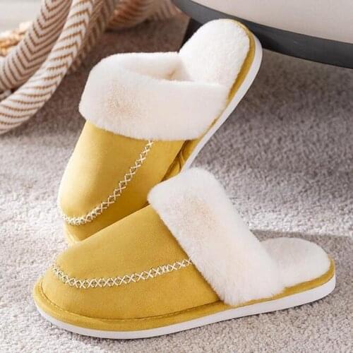 Womens Cotton Slippers Winter Fashion Warm Plush Indoor Home Shoes Woman 2021 Thick-soled Comfort Floor Female Fur Slides